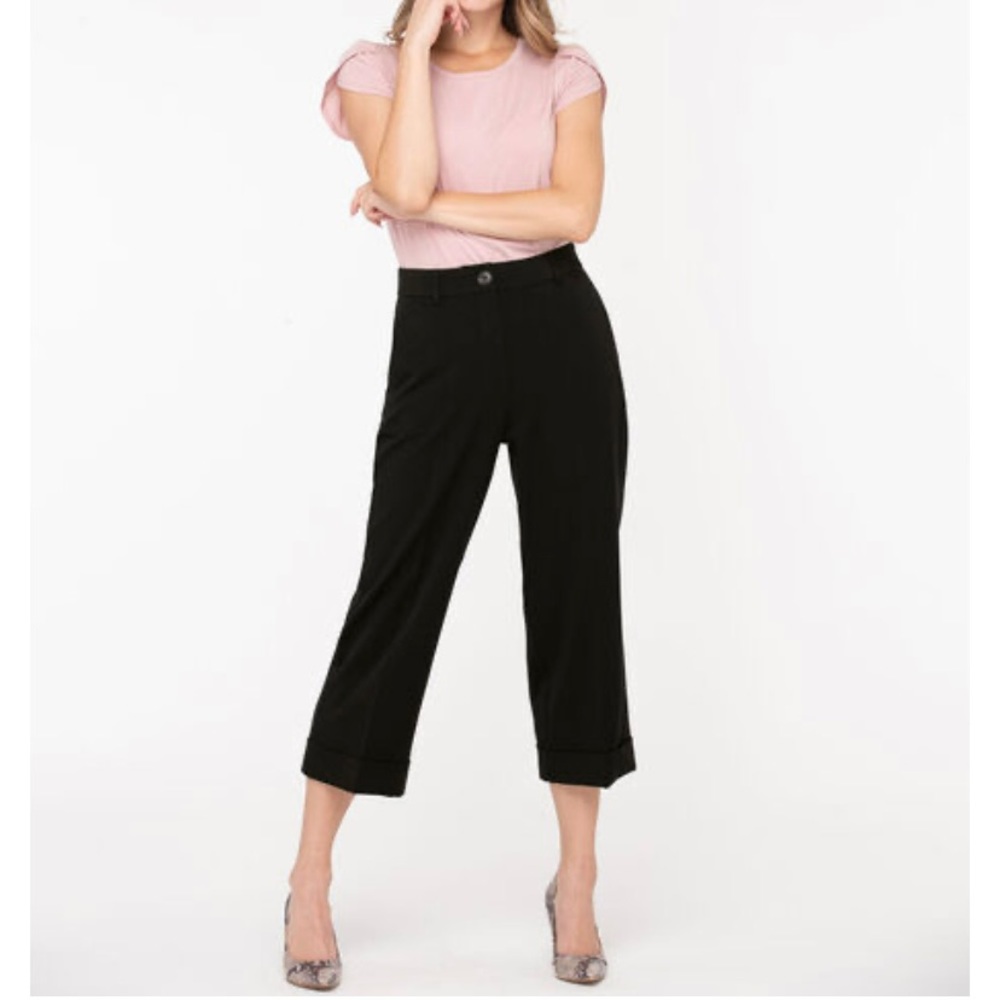 Black Tri-Blend Cropped Wide Leg Pant